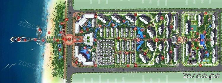 中国-海南岛住宅与别墅区景观设计彩色总平面图