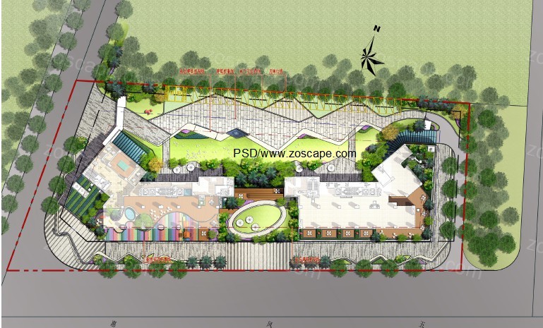 生态住宅绿地+ 现代商业广场= 生态商业住宅空间 大厦景观设计方案
