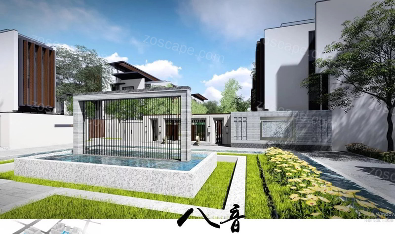 八贤坊-新中式豪华别墅住宅售楼部样板区建筑设计方案文本