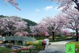 樱花园植物园-小桥流水景观-苏州青石桥景观效果图 to 园林景观设计意向图库-园林景观学习网