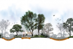 新中式住宅景观设计-旱溪漫步节点剖立面图表现PSD to 园林景观设计意向图库-园林景观学习网