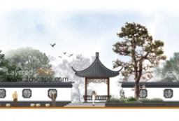新中式住宅区景观设计-居住区文化广场节点剖立面图 to 园林景观设计意向图库-园林景观学习网