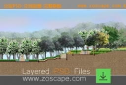 知名景观公司内部素材-公园景观立面剖面图PSD标准化模板 to 园林景观设计意向图库-园林景观学习网