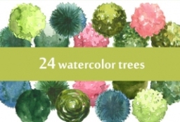 24 set Watercolor trees水彩水粉画风格PSD植物2d平面图树素材 to 园林景观设计意向图库-园林景观学习网