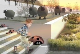 儿童互动游戏景观空间节点-儿童主题公园台阶PSD效果图 to 园林景观设计意向图库-园林景观学习网