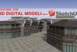 古建筑su模型下载-中式商业街建筑模型 to 园林景观设计意向图库-园林景观学习网