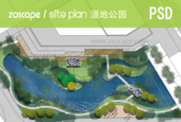 滨江湿地公园彩色总平面图PSD下载 to 园林景观设计意向图库-园林景观学习网