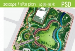PSD总平面图-中心绿地公园-河岸公园规划彩平 to 园林景观设计意向图库-园林景观学习网