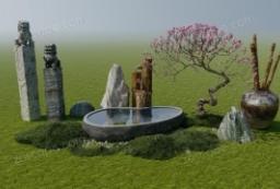 Lumion模型素材-新中式日式禅意枯山水建筑景观表现模型下载 to 园林景观设计意向图库-园林景观学习网