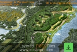 滨水带状公园设计方案概念效果图鸟瞰图 to 园林景观设计意向图库-园林景观学习网