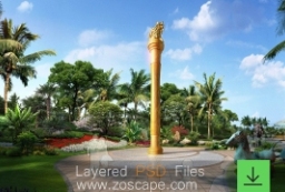 亚热带植物园景观广场-广场雕塑PSD景观效果图 to 园林景观设计意向图库-园林景观学习网
