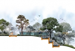 高级灰调国画水墨风格-中式居住区剖立面图表现PSD1 to 园林景观设计意向图库-园林景观学习网