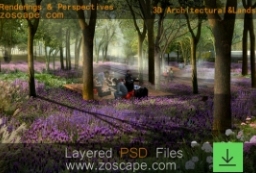 ｲﾁｮｳ森林公园景观设计透视图- Layered PSD Rendering to 园林景观设计意向图库-园林景观学习网