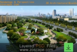 PSD城市公共空间-滨湖公园-公园景观绿地鸟瞰效果图 to 园林景观设计意向图库-园林景观学习网